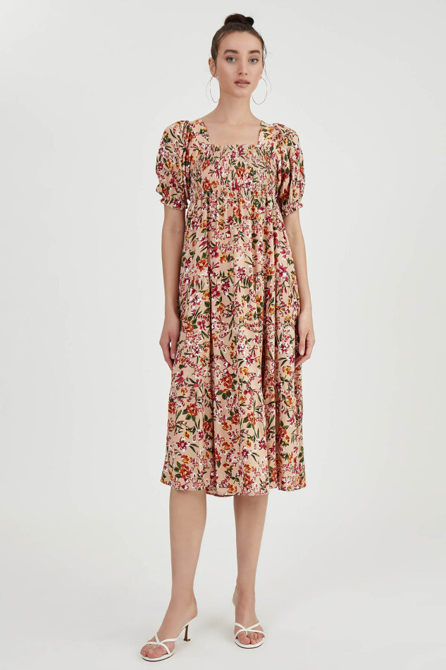 Gipeli Balon Kol Çiçekli Elbise - 13