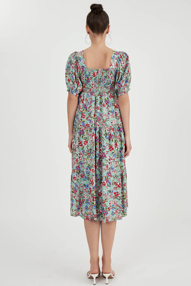 Gipeli Balon Kol Çiçekli Elbise - 22