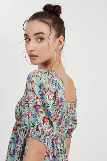 Gipeli Balon Kol Çiçekli Elbise - 19