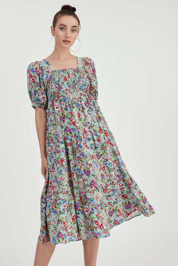 Gipeli Balon Kol Çiçekli Elbise - 20