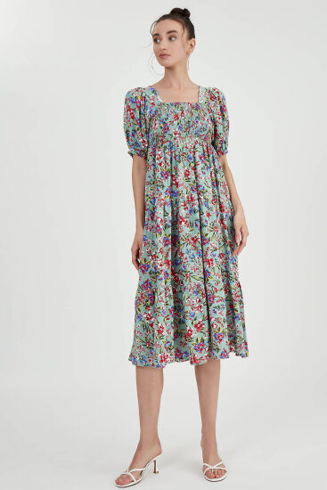 Gipeli Balon Kol Çiçekli Elbise - 23