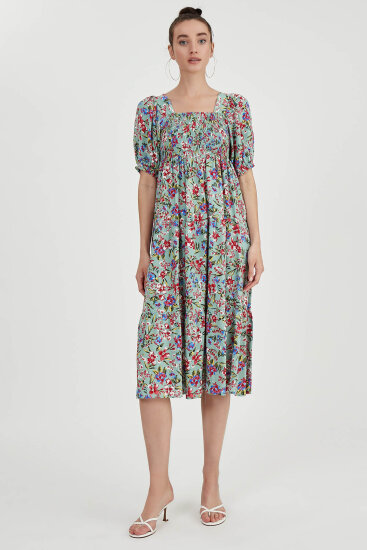 Gipeli Balon Kol Çiçekli Elbise - 18