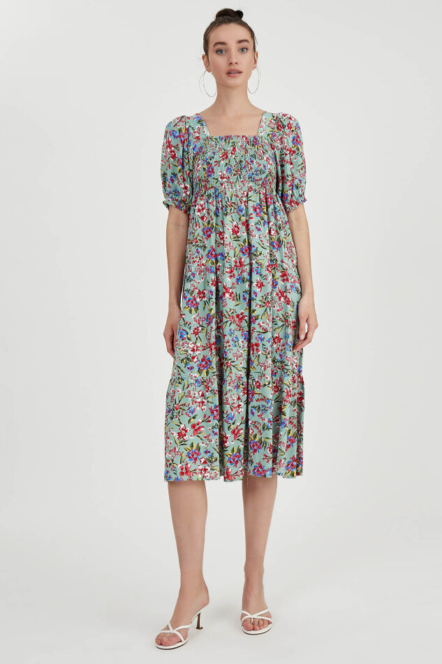 Gipeli Balon Kol Çiçekli Elbise - 18