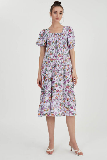 Gipeli Balon Kol Çiçekli Elbise - 1