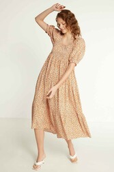 Gipeli Çıtır Çiçek Desenli Uzun Elbise - 1