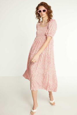 Gipeli Çıtır Çiçek Desenli Uzun Elbise - 11