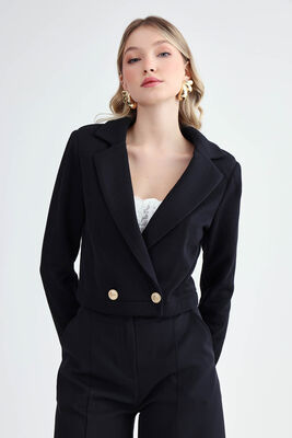 VİTRİN - Gold Düğmeli Kruvaze Crop Ceket