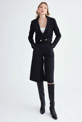 VİTRİN - Gold Düğmeli Kruvaze Crop Ceket (1)