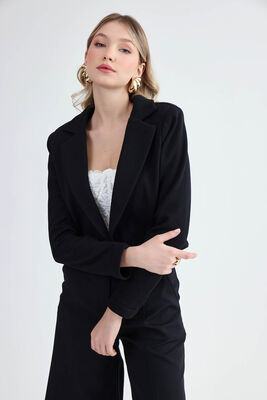 Gold Düğmeli Kruvaze Crop Ceket - Thumbnail (3)