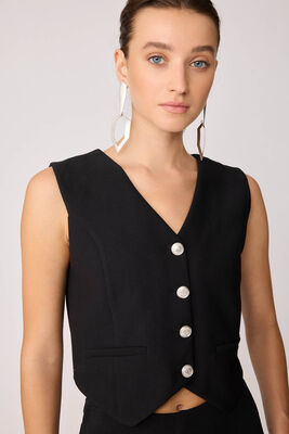 Gümüş Düğmeli Crop Yelek - Thumbnail (5)