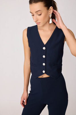 Gümüş Düğmeli Crop Yelek - Thumbnail (7)