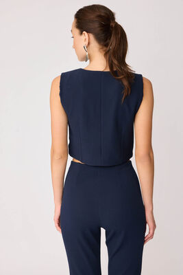 Gümüş Düğmeli Crop Yelek - Thumbnail (10)