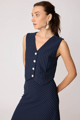 Gümüş Düğmeli Crop Yelek - Thumbnail (12)