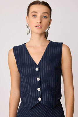 Gümüş Düğmeli Crop Yelek - Thumbnail (14)