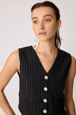 Gümüş Düğmeli Crop Yelek - Thumbnail (17)