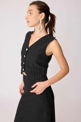 Gümüş Düğmeli Crop Yelek - Thumbnail (18)