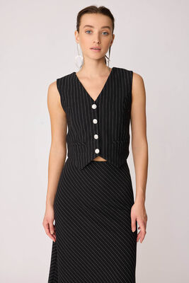 Gümüş Düğmeli Crop Yelek - Thumbnail (16)