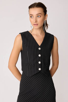 Gümüş Düğmeli Crop Yelek - Thumbnail (19)