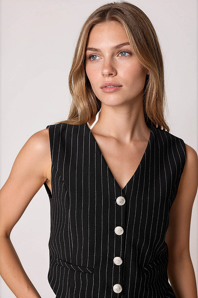 Gümüş Düğmeli Crop Yelek - 2