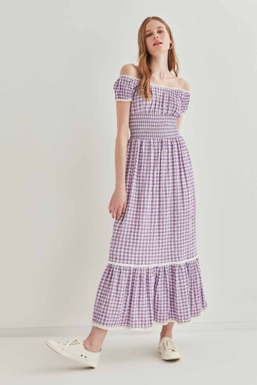 Güpür Şerit Detaylı Uzun Country Elbise - 1