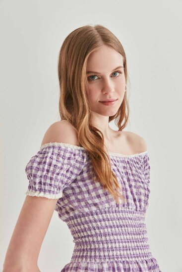 Güpür Şerit Detaylı Uzun Country Elbise - 2