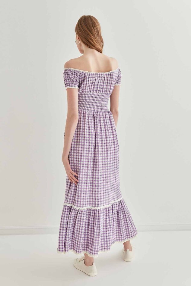 Güpür Şerit Detaylı Uzun Country Elbise - 3