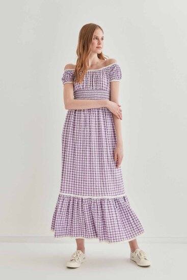 Güpür Şerit Detaylı Uzun Country Elbise - 4