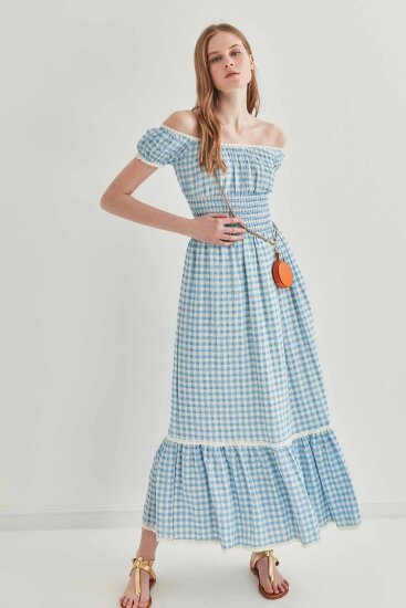 Güpür Şerit Detaylı Uzun Country Elbise - 6