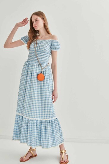 Güpür Şerit Detaylı Uzun Country Elbise - 7