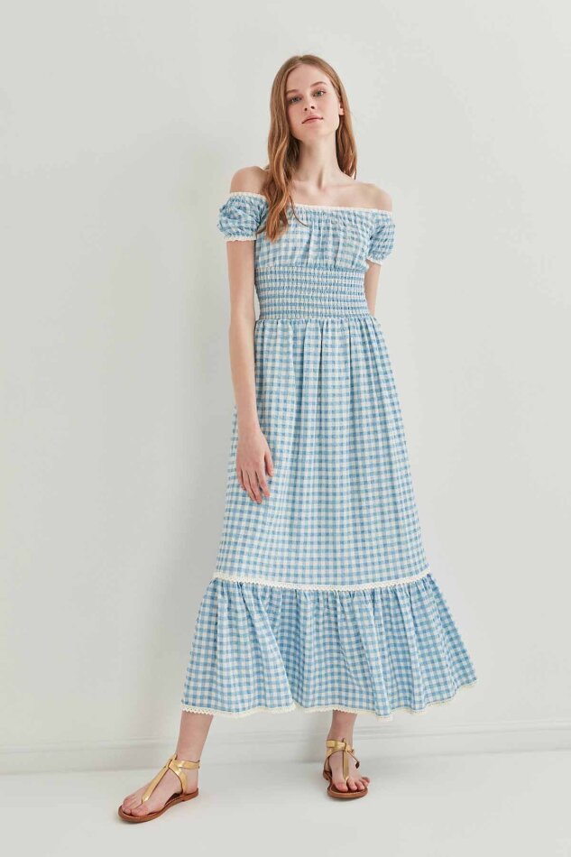 Güpür Şerit Detaylı Uzun Country Elbise - 9