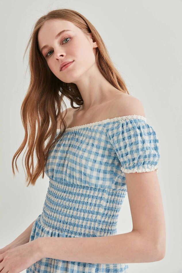 Güpür Şerit Detaylı Uzun Country Elbise - 10