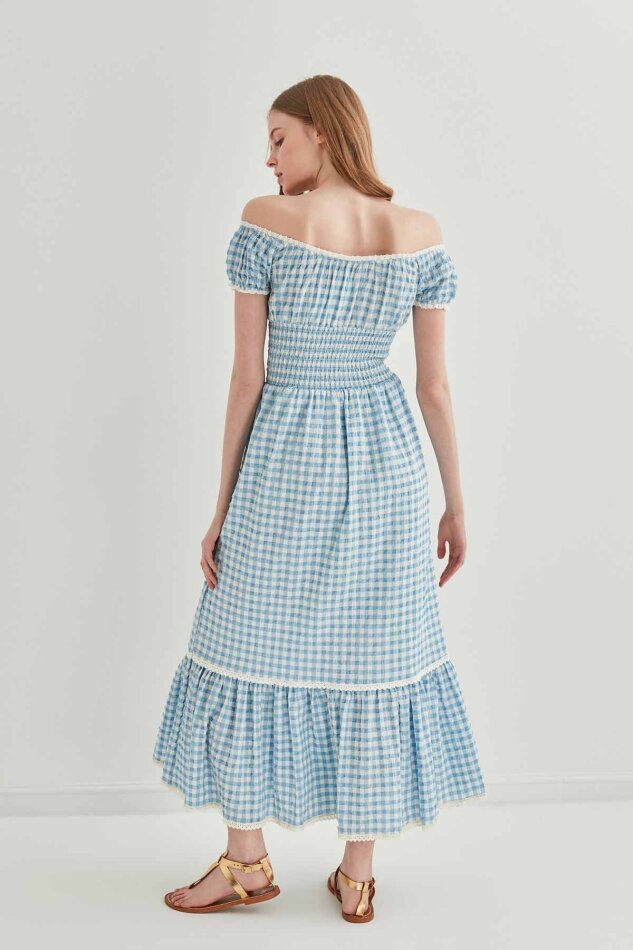 Güpür Şerit Detaylı Uzun Country Elbise - 11