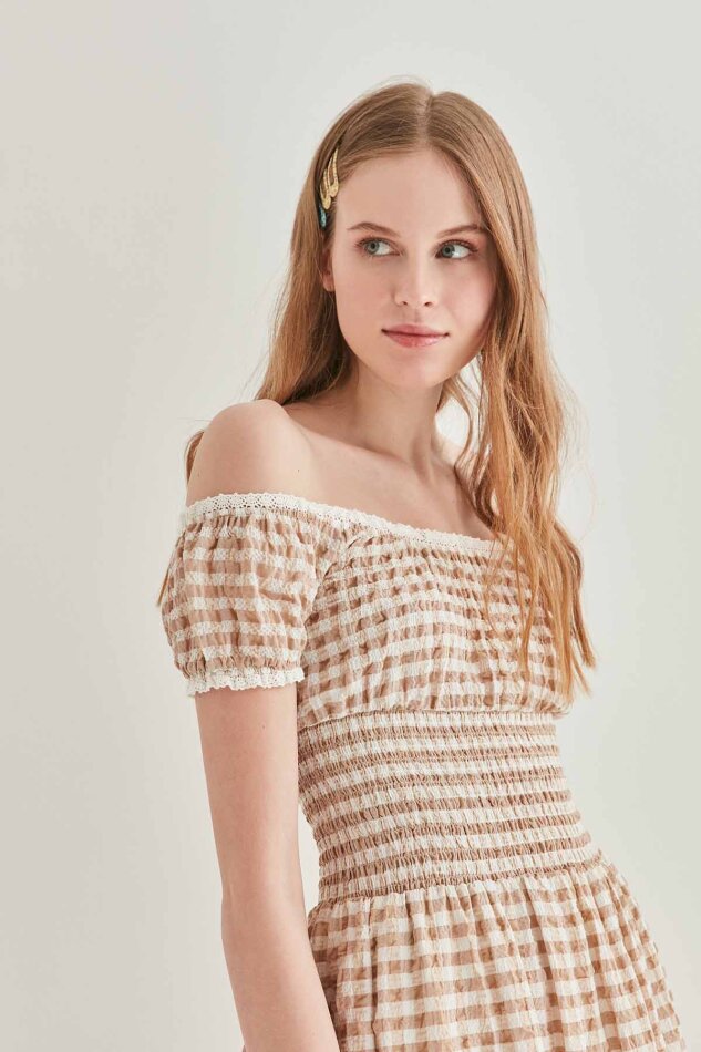 Güpür Şerit Detaylı Uzun Country Elbise - 13