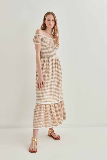 Güpür Şerit Detaylı Uzun Country Elbise - 14