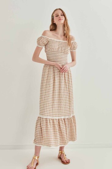 Güpür Şerit Detaylı Uzun Country Elbise - 15