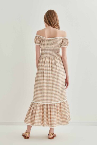 Güpür Şerit Detaylı Uzun Country Elbise - 16