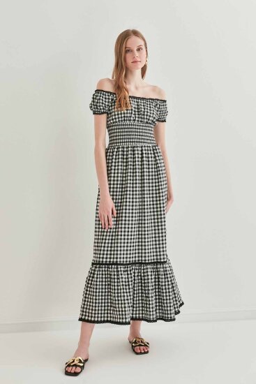 Güpür Şerit Detaylı Uzun Country Elbise - 17