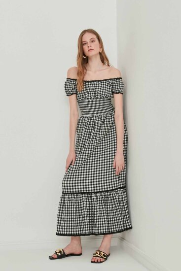 Güpür Şerit Detaylı Uzun Country Elbise - 20