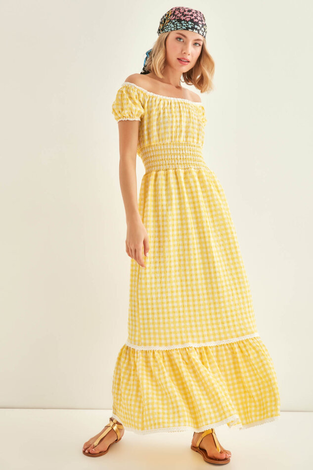 Güpür Şerit Detaylı Uzun Country Elbise - 22