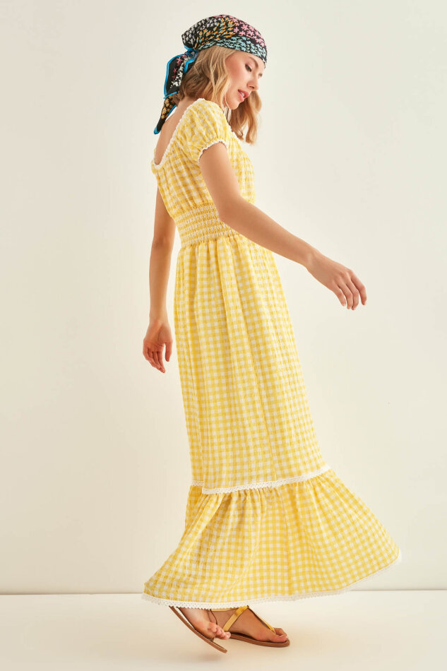 Güpür Şerit Detaylı Uzun Country Elbise - 24