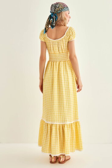 Güpür Şerit Detaylı Uzun Country Elbise - 25