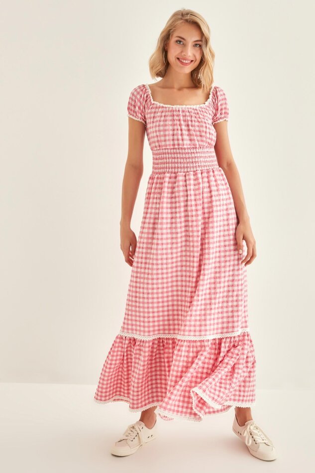 Güpür Şerit Detaylı Uzun Country Elbise - 26