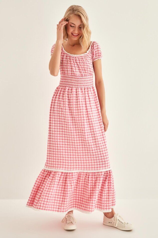 Güpür Şerit Detaylı Uzun Country Elbise - 28