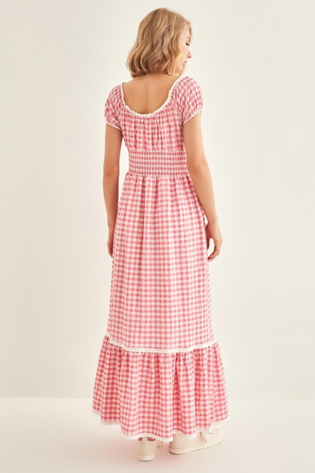 Güpür Şerit Detaylı Uzun Country Elbise - 30