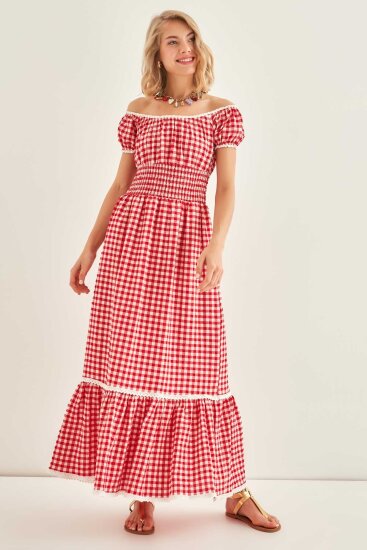 Güpür Şerit Detaylı Uzun Country Elbise - 31