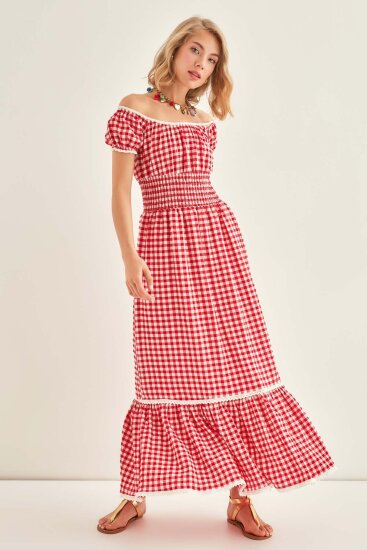 Güpür Şerit Detaylı Uzun Country Elbise - 33