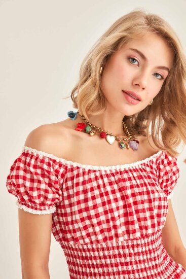 Güpür Şerit Detaylı Uzun Country Elbise - 32