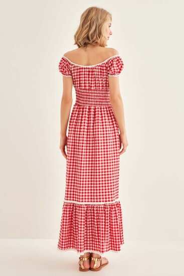 Güpür Şerit Detaylı Uzun Country Elbise - 35