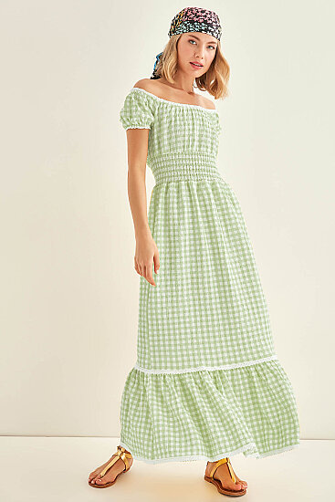 Güpür Şerit Detaylı Uzun Country Elbise - 36