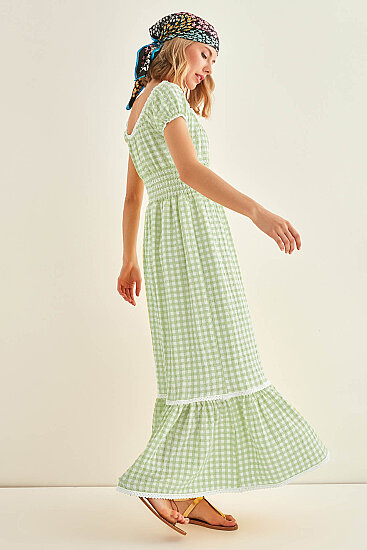 Güpür Şerit Detaylı Uzun Country Elbise - 38